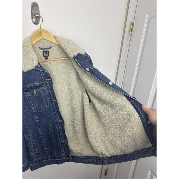 Gap Men XS Oversized Icon Sherpa Lined Denim Jean Jacket Classic Blue - Picture 6 of 10